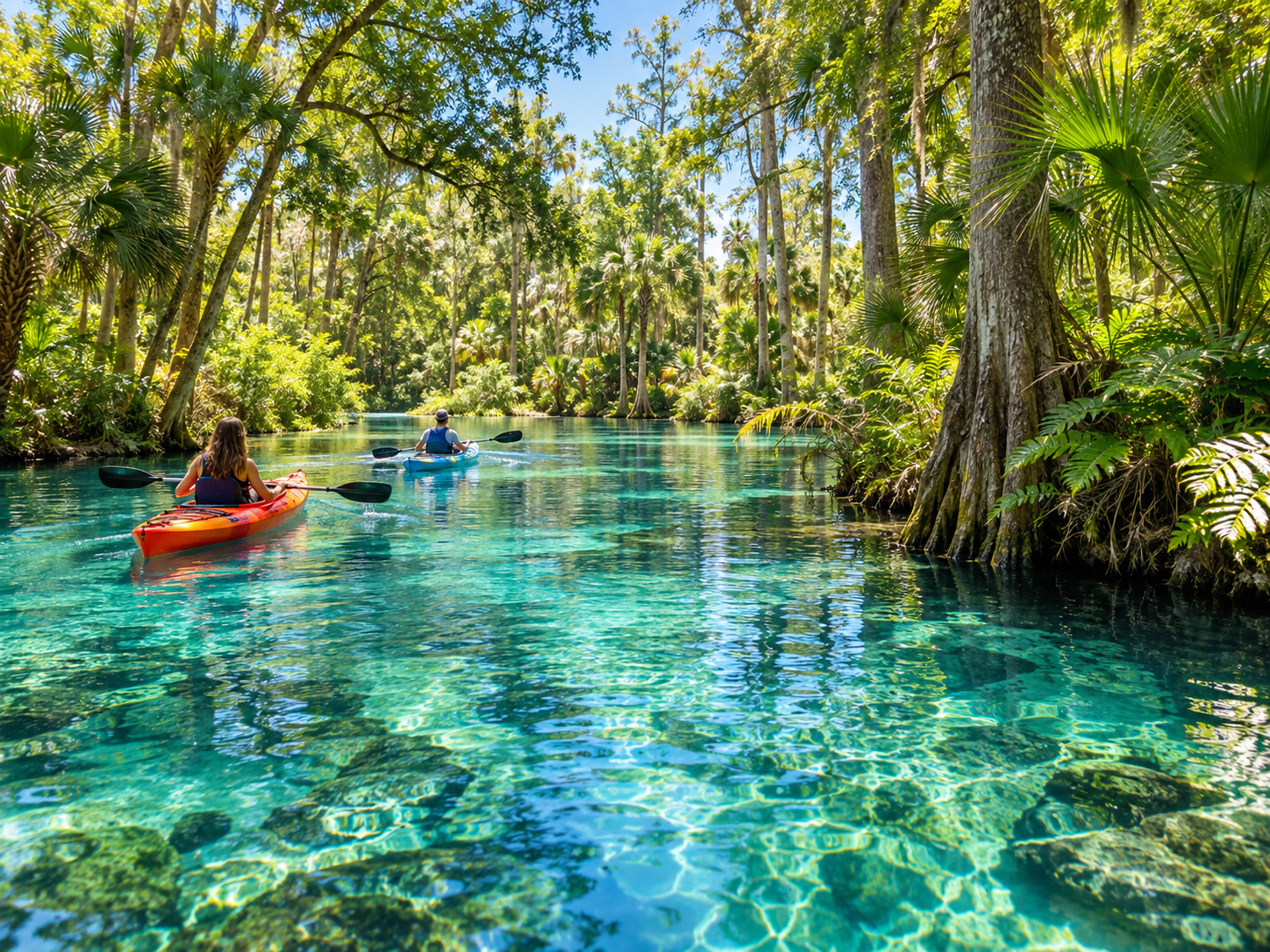 Kayaking in a clear Florida spring